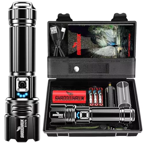 Shadowhawk Linterna LED Táctica 500000 Lúmenes Recargable USB Impermeable IPX67