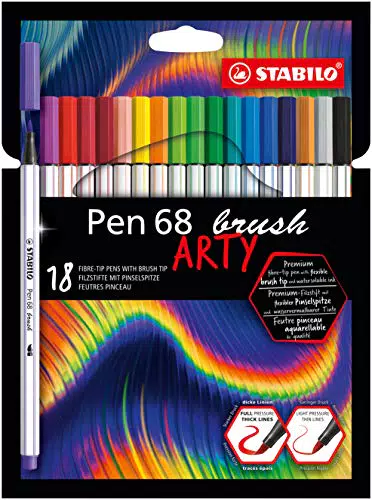 STABILo Rotulador premium con punta de pincel Pen 68 brush - Estuche ARTY con 18 colores