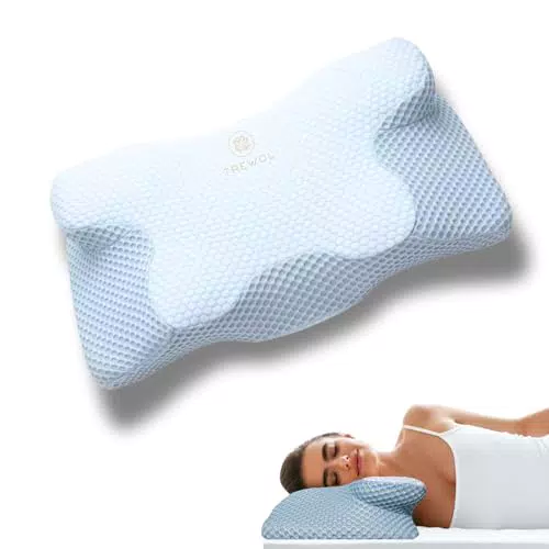 TREWOL Almohada viscoelástica ergonómica para cervicales y cuello, con funda lavable