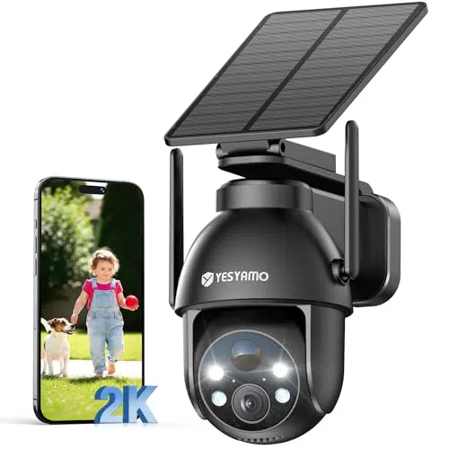 YESYAMO Cámara de vigilancia WiFi Solar 2K PTZ con visión nocturna y audio bidireccional