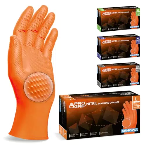 Progrip Guantes de nitrilo desechables de doble grosor para taller e industria