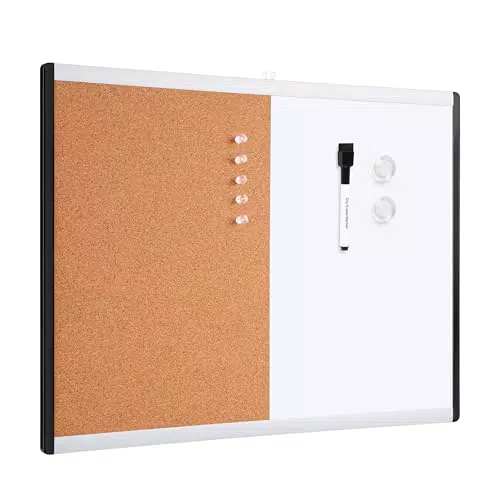 Amazon Basics Pizarra Magnética de Borrado en Seco y Tablón de Corcho 2 en 1