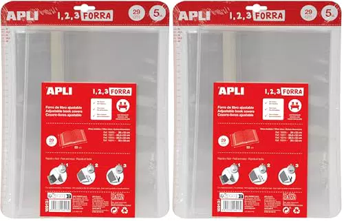 APLI 16915 - Forro de libros con solapa ajustable de polipropileno 29,5 x 53 cm