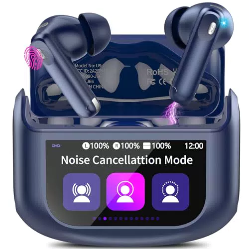 Auriculares Inalámbricos Bluetooth 5.4 con Pantalla Táctil LED y Reducción de Ruido ANC