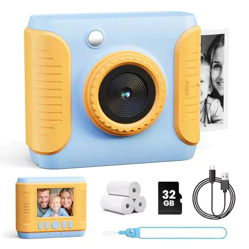 CalineGam Cámara Infantil Instantánea HD 1080P con Tarjeta de 32 GB y Papel Fotográfico