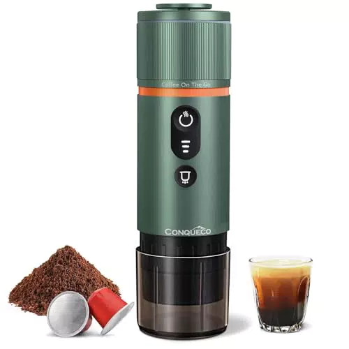 Conqueco Cafetera Portátil Eléctrica 12V para Coche y Viajes - Compatible Nespresso