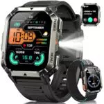 IOWODO Reloj Inteligente Militar con Bluetooth, 20 Días de Batería, IP68 y 123 Modos