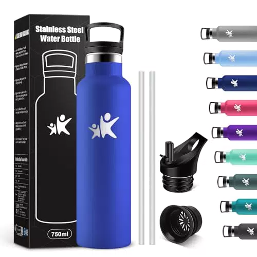 KollyKolla Botella de Agua de Acero Inoxidable con Doble Aislamiento y Pajita