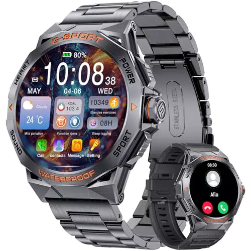 LIGE Reloj Inteligente Militar con Bluetooth, Smartwatch Impermeable IP68
