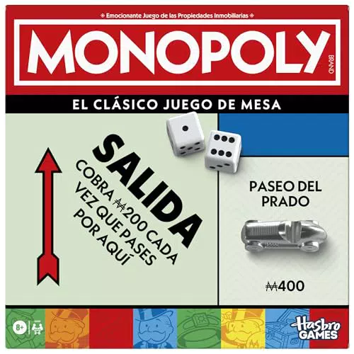 Monopoly Juego de Mesa Clásico con Bandeja de Almacenamiento y Peones Grandes