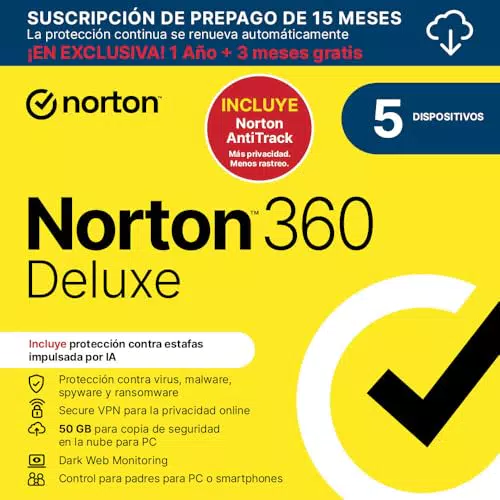 Norton 360 Deluxe + Norton AntiTrack 2025 | Antivirus con renovación automática
