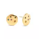 SINGULARU Pendientes Nébula en Acero Baño Oro 18Kt y Circonitas de Colores