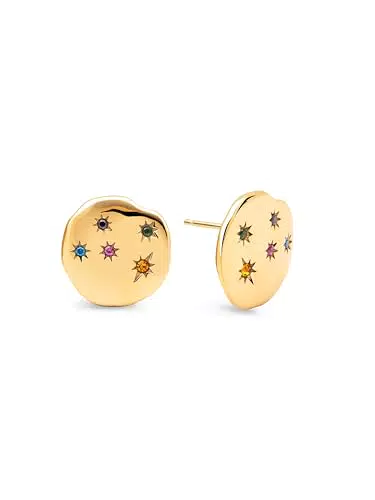 SINGULARU Pendientes Nébula en Acero Baño Oro 18Kt y Circonitas de Colores