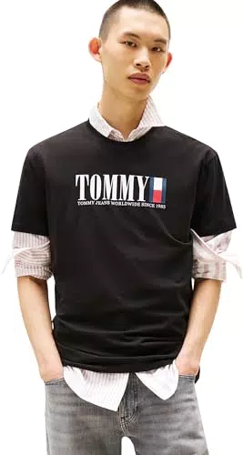 Tommy Jeans Camiseta de Manga Corta Hombre Flag Tee Regular Fit