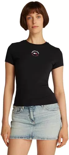 Tommy Jeans Camiseta de Manga Corta Mujer Essential Logo Slim Fit
