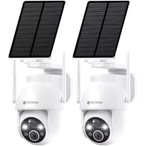 YESYAMO Cámara de Vigilancia WiFi Solar 2.4 GHz con PTZ y Visión Nocturna