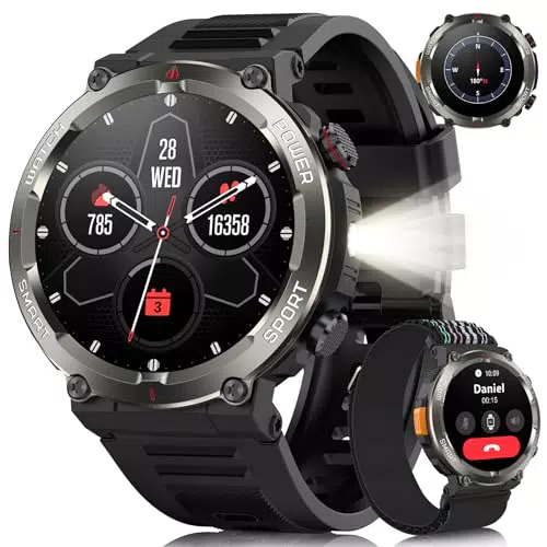 Yxtel Reloj Inteligente Militar con Llamadas Bluetooth, Monitor Cardíaco y 123 Modos