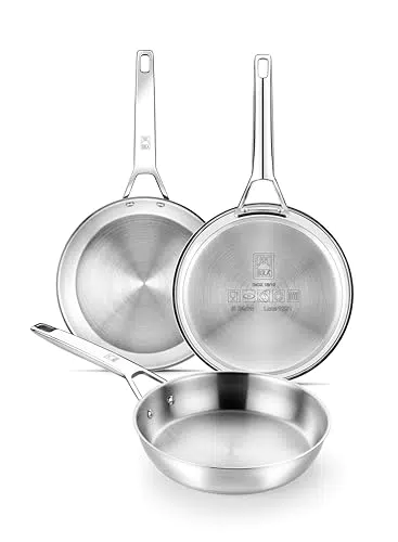 BRA Set de Sartenes de Acero Inoxidable Profesional, Apto para Inducción