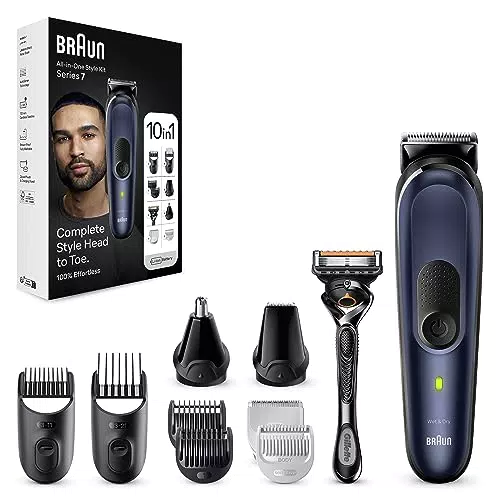 Braun Recortadora Todo en Uno Series 7 AIO7545, Kit de Styling 12 en 1 para Barba y Cuerpo