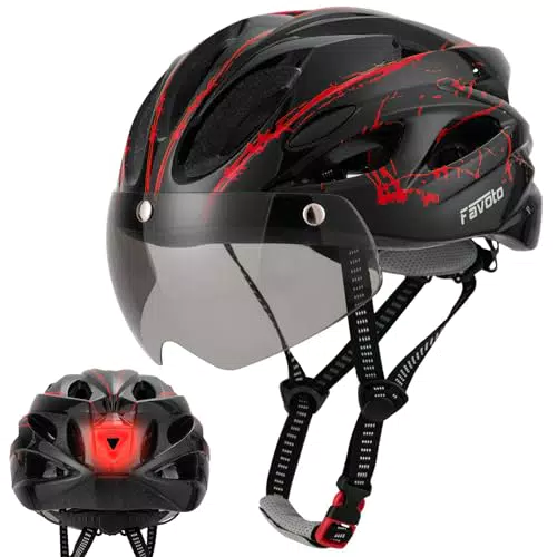 Favoto Casco de Bicicleta para Adultos con Gafas de Protección y Luz Trasera