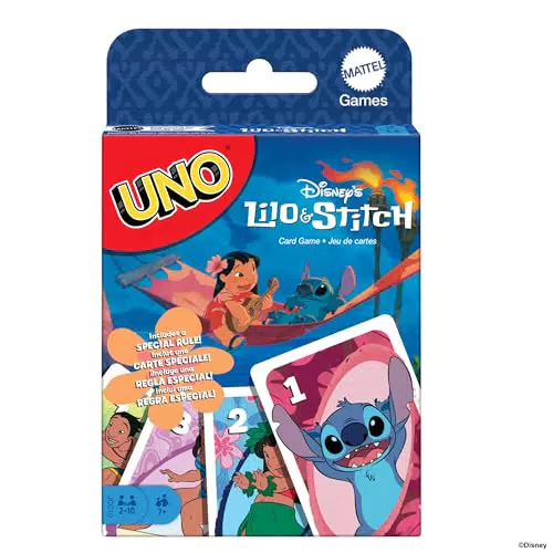 Mattel Juegos UNO Disney Lilo & Stitch, Juego de cartas familiar para +7 años