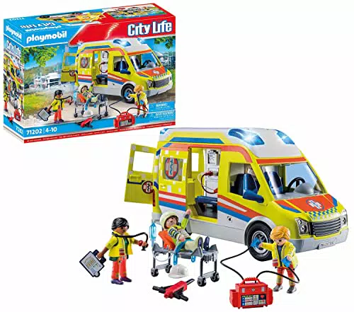 PLAYMOBIL Ambulancia City Life con Luz y Sonido para Niños a Partir de 4 Años