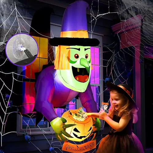 Solpex Bruja Inflable de Halloween con Calabaza y Luces LED para Decoración Exterior