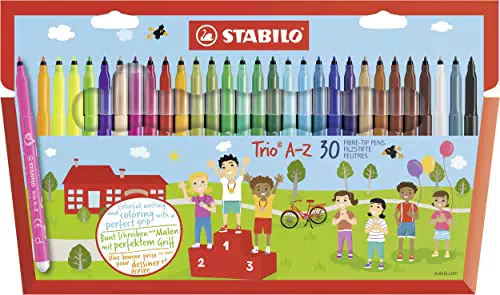STABILO Rotulador con zona de sujeción triangular Trio A-Z - Estuche con 30 colores