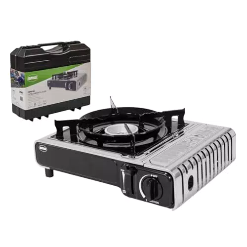 Amig Hornillo Camping Gas Portátil Camp01 con Parabrisas y Soporte Sartén CE