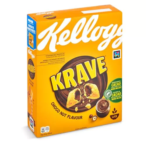 Kellogg's Krave Choco Nut – Cereal de desayuno con chocolate y avellanas