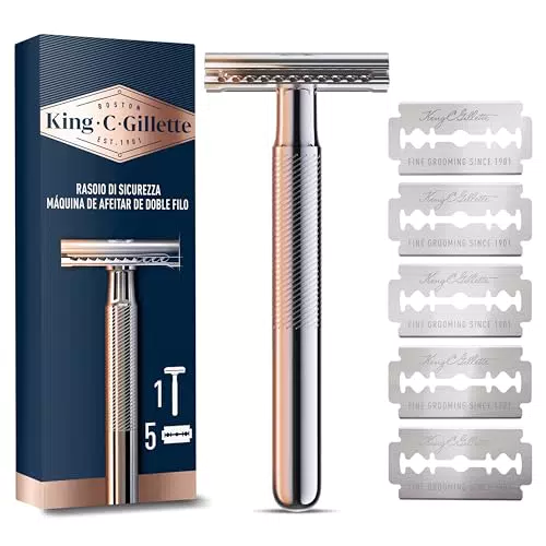 King C. Gillette maquinilla de afeitar doble filo para hombre con mango metálico
