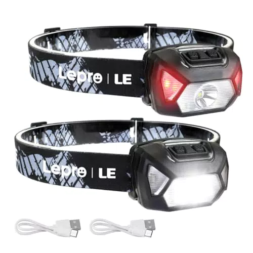 Lepro Linterna Frontal LED Recargable D500 USB, 6 Modos, Impermeable IPX4