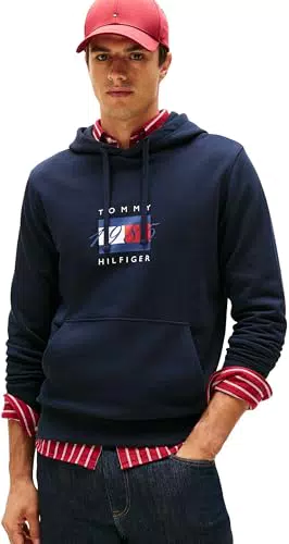 Tommy Hilfiger Sudadera para Hombre Linear Flag Graphic de Algodón