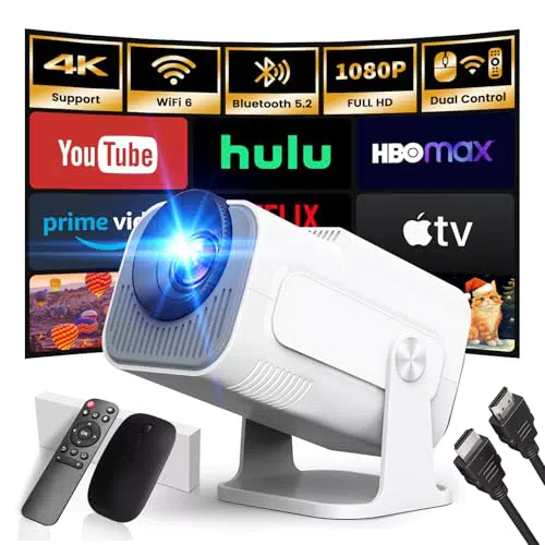 Proyector portátil 4K 2025 con WiFi 6, BT5.2, Dual Control y rotación 180°