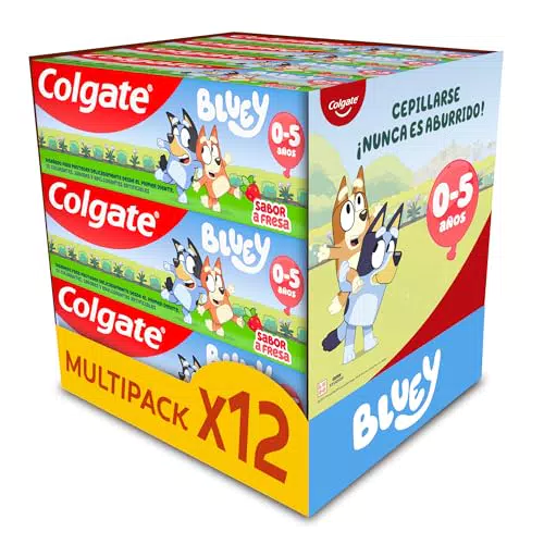 Colgate Kids Bluey Pasta Sabor Fresa 0-5 Años Pack 12 x 50 ml - Dentífrico Infantil Suave para Dientes de Leche - Pasta de Dientes con Flúor - 0% Colorantes