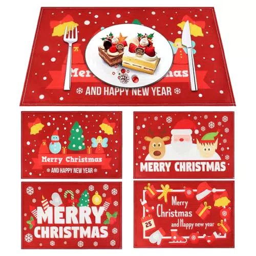 Lvjkes manteles individuales navideños lavables cosidos a mano para cocina y comedor