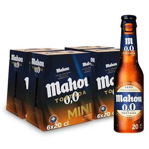 Mahou 0,0 Tostada - Cerveza Sin Alcohol Dorada, Sabor Suave y Refrescante