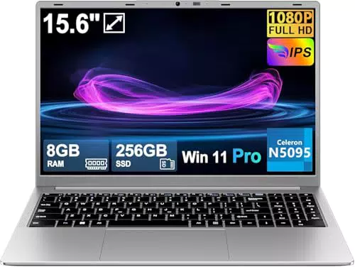 Portátil Celeron N5095 15,6" FHD, 8GB RAM, 256GB SSD, Windows 11 Pro + Ratón y Teclado