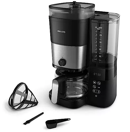PHILIPS Cafetera de goteo con molinillo integrado y jarra de vidrio 1,25 L