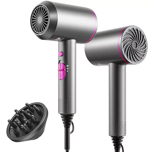 Secador de pelo iónico potente y rápido con difusor y aire frío, para mujer y hombre