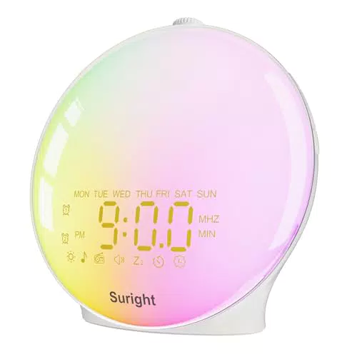 Suright Despertador de Luz con Radio, Simulación Amanecer y Sonidos Naturales