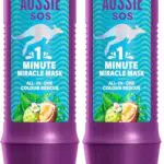 Aussie SOS 1 Minute Miracle Mascarilla para cabello seco y teñido, brillo e hidratación
