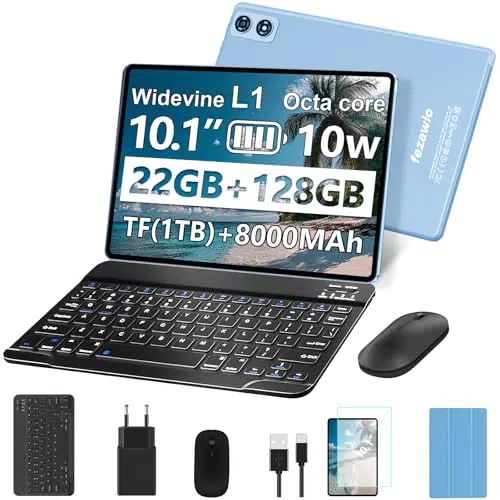Fezawio Tablet Android 14 Octa-Core 22GB RAM 128GB ROM 5G WiFi con teclado y ratón