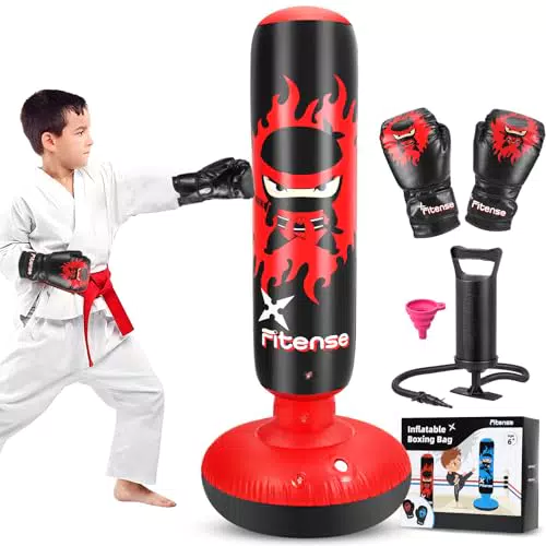 Fitense saco de boxeo infantil con guantes y bomba, ideal para karate, taekwondo y MMA