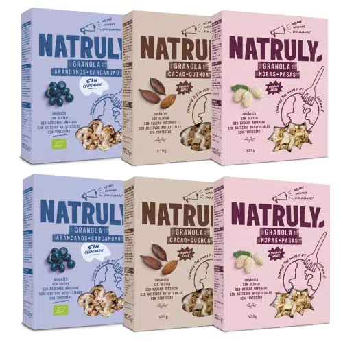 NATRULY Granola BIO sin azúcar refinado y sin gluten, frutos secos y semillas
