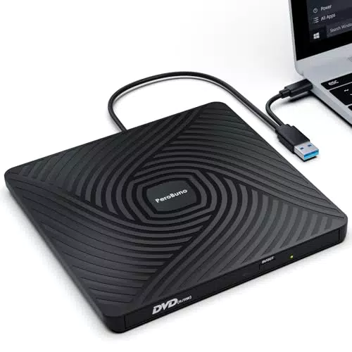 PeroBuno Lector CD/DVD Externo USB 3.0 y Type-C para PC, Mac y Windows