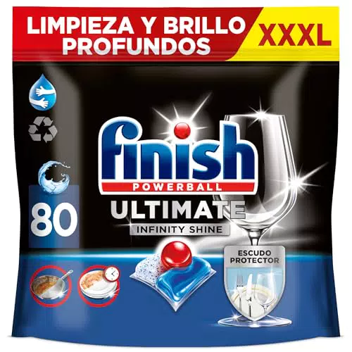 Finish Powerball Ultimate Infinity Shine Pastillas Lavavajillas Quitagrasas Protección Cristal