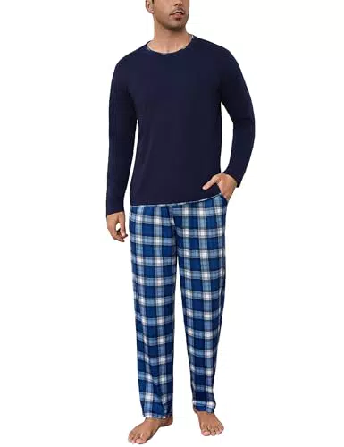 Litherday Pijama Hombre Invierno Algodón Manga Larga Cuello Redondo