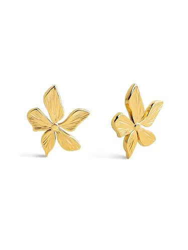 Singularu Pendientes Jasmine Flor Acero Inoxidable Baño Oro 18Kt Mujer