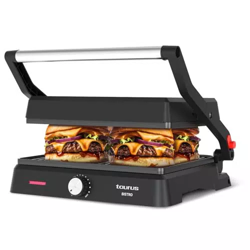 Taurus Grill Bistro 2600W Grill y Plancha 2 en 1 con Placa Basculante y Antiadherente